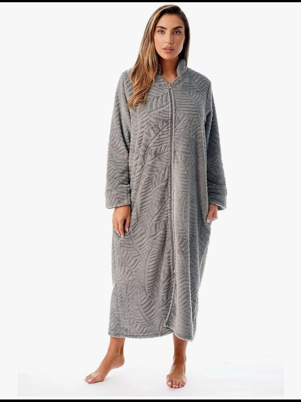 Just Love Plush Full-Length Zip Robe in Gray